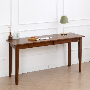 [해피아워][Loydn Natural] 고무나무 원목 일자형 책상 테이블 1500